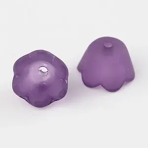 Purple Transparent Frosted Tulip Flower Acrylic Bead Caps
