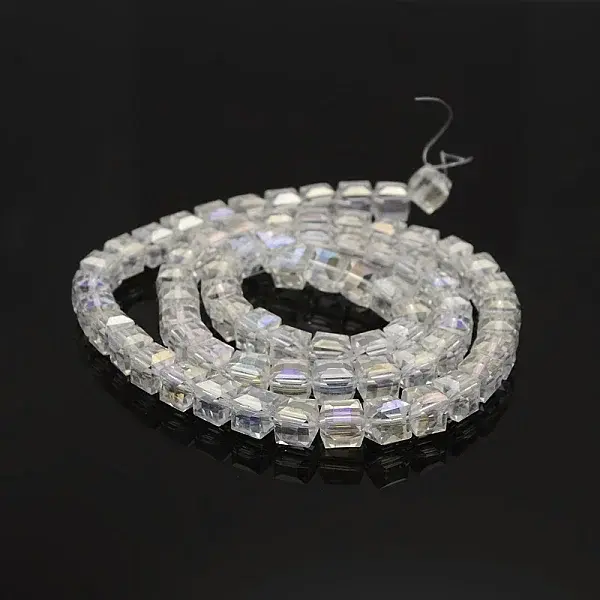 AB Color Plated Glass Faceted Cube Beads Strands
