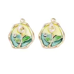 Brass Enamel & Natural Pearl Oval with Rose Flower Pendants