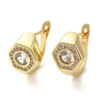 Real 18K Gold Plated Brass with Cubic Zirconia Hexagon Hoop Earrings