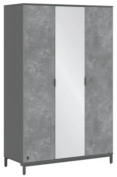 Třídveřová šatní skříň se zrcadlem pluto - šedá