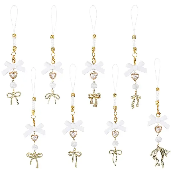 16Pcs 8 Styles Bowknot Theme Allloy & Acrylic Mobile Straps