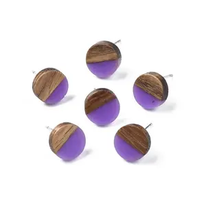 Opaque Resin & Walnut Wood Stud Earrings
