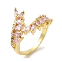 Leaf Brass Micro Pave Cubic Zirconia Open Cuff Rings
