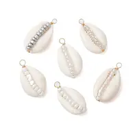 6Pcs 6 Styles Natural Cowrie Shell & Glass Seed Beads Pendants