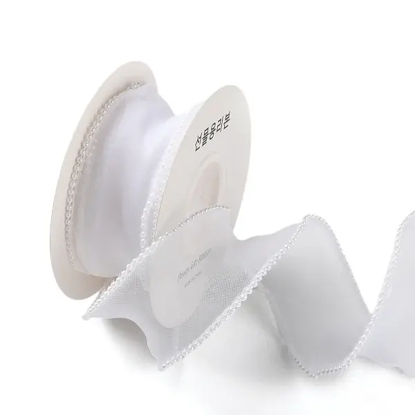 5 Yards ABS Pearl Edged Mesh Ribbon for Bowknot Making