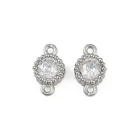 304 Stainless Steel Pave Clear Cubic Zirconia Flat Round Links Connector Charms
