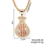 Fashion Hip-hop Street Style Brass Old Rose & Clear Cubic Zirconia Money Bag Pendant Box Chain Necklaces