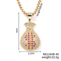 Fashion Hip-hop Street Style Brass Old Rose & Clear Cubic Zirconia Money Bag Pendant Box Chain Necklaces
