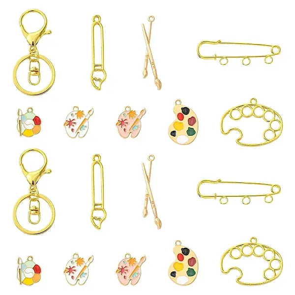 DIY Painting Theme Alloy Keychain Brooch Pin Making Kits