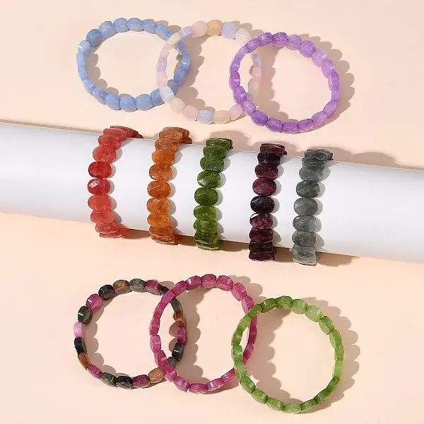 Oval Natural Malaysia Jade Beaded Stretch Bracelets