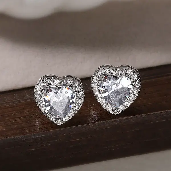 Brass Micro Pave Clear Cubic Zirconia Stud Earrings
