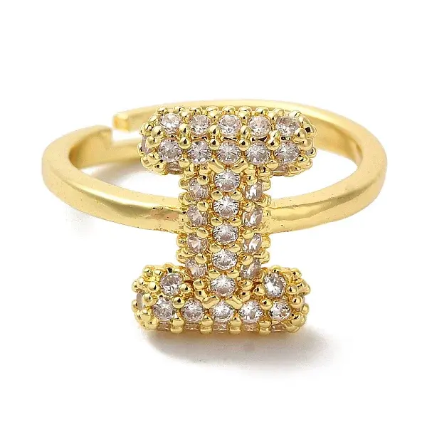 Rack Plating Letter Brass Micro Pave Clear Cubic Zirconia Adjustable Rings for Women