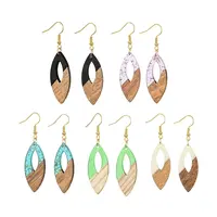 Two Tone Resin & Walnut Wood Horse Eye Dangle Earrings