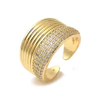 Brass Micro Pave Cubic Zirconia Open Cuff Rings for Women