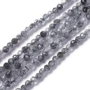 Natural Black Rutilated Quartz Beads Strands
