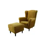 Křeslo ušák, s taburetem, látka hořčicová, astrid