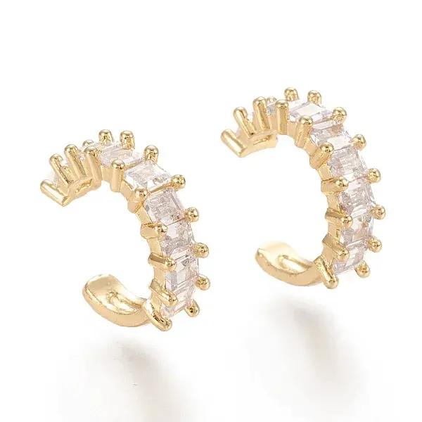 Brass Micro Pave Clear Cubic Zirconia Cuff Earrings