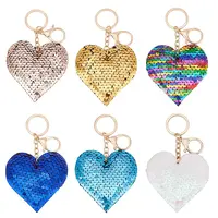 6Pcs 6 Colors Valentine's Day Sequin Heart Pendant Keychain