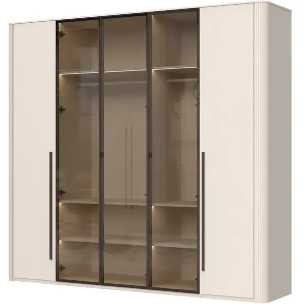 Pětidveřová šatní skříň s osvětlením a třemi prosklenými dveřmi renfri