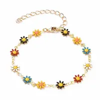 Golden Brass Flower Enamel Links Bracelets