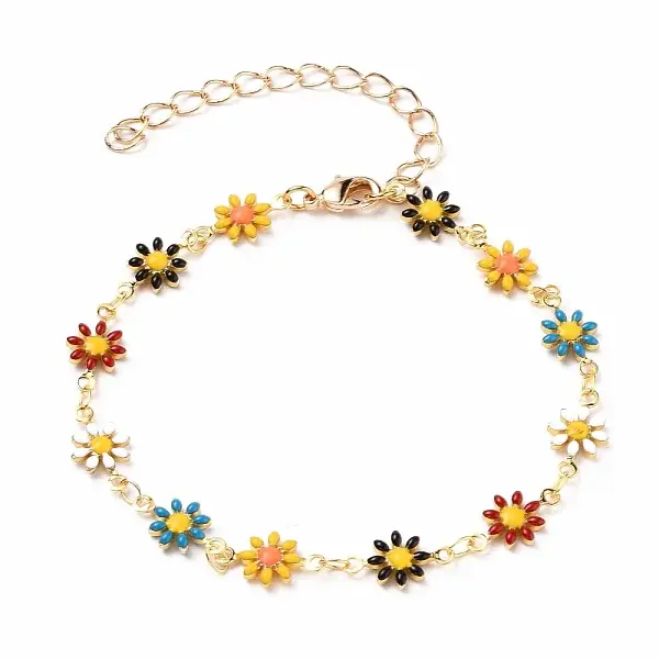 Golden Brass Flower Enamel Links Bracelets