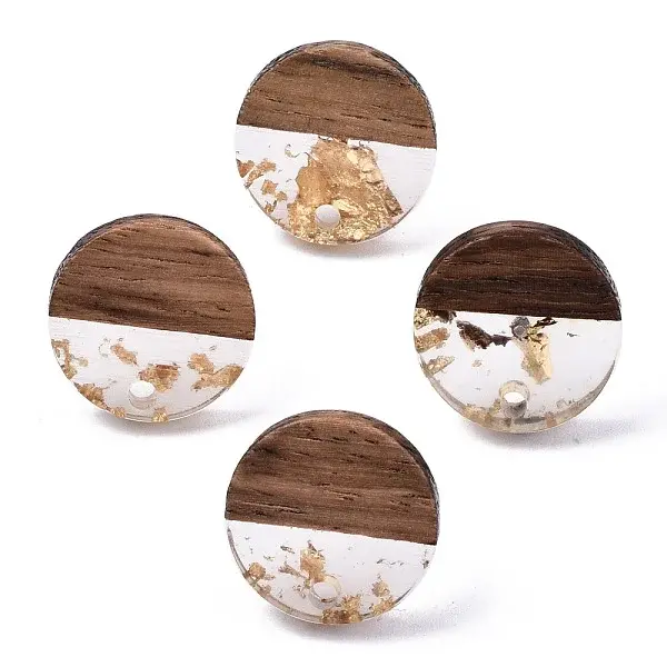 Transparent Resin & Walnut Wood Stud Earring Findings