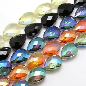 Electroplate Crystal Glass Teardrop Beads Strands