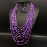 Ethnic Style Acrylic Seed Beaded Multilayer Necklaces & Teardrop Dangle Earrings Sets