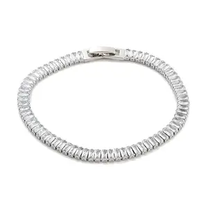 Brass Pave Clear Cubic Zirconia Rectangle Link Bracelets