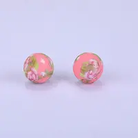 Printed Round with Flower Pattern Silicone Focal Beads