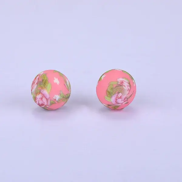Printed Round with Flower Pattern Silicone Focal Beads