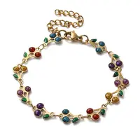 304 Stainless Steel Glitter Cherry Link Bracelets for Women