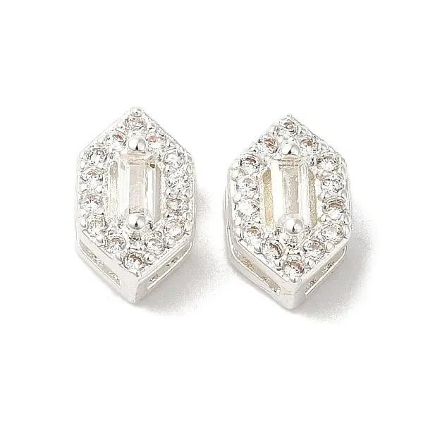 Brass Micro Pave Clear Cubic Zirconia Beads