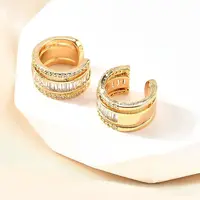 Brass Micro Pave Clear Cubic Zirconia Cuff Earrings