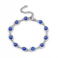 304 Stainless Steel Horse Eye Link Chain Bracelet with Resin Evil Eye Beaded for Women