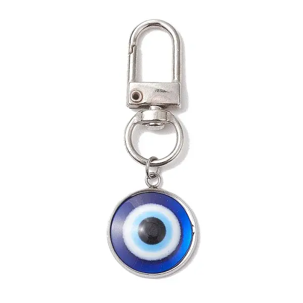 Flat Round with Evil Eye 304 Stainless Steel & Resin Pendant Decorations