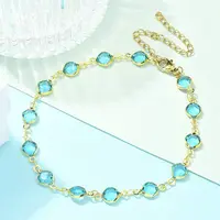 304 Stainless Steel Flat Round Acrylic Rhinestone Cup Chain Anklets for Women