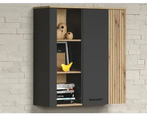 Závěsná vitrína na zeď Esteban, antracit/dub evoke