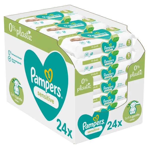 PAMPERS Sensitive Plastic Free Vlhčené ubrousky 24 x 52 ks