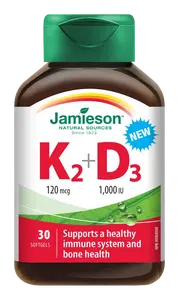 JAMIESON Vitamíny K2 120 mcg a D3 1000 IU 30 kapslí