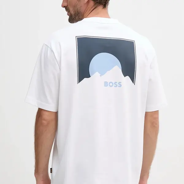 Bavlněné tričko BOSS Orange pánské, bílá barva, s potiskem, 50547087