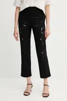 Kalhoty Sisley dámské, černá barva, střih chinos, high waist, 48R0LF075