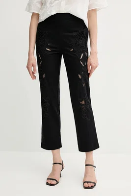 Kalhoty Sisley dámské, černá barva, střih chinos, high waist, 48R0LF075