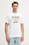 Bavlněné tričko Guess 4G pánské, bílá barva, s aplikací, M5YI22 K8FQ4