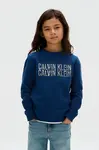Dětská bavlněná mikina Calvin Klein Jeans modrá barva, s potiskem, IB0IB02527