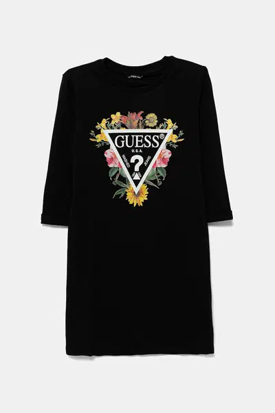 Dětské bavlněné šaty Guess černá barva, mini, J3YK13 KA6W4
