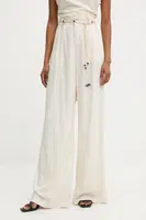 Kalhoty s lněnou směsí Answear.LAB dámské, béžová barva, široké, high waist