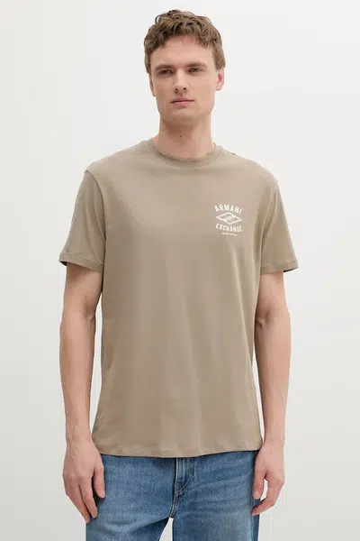 Bavlněné tričko Armani Exchange pánské, béžová barva, s potiskem, XM000550 AF10362