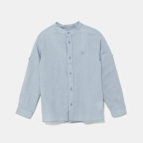 Lněná košile United Colors of Benetton modrá barva, 5IPVGQ01L